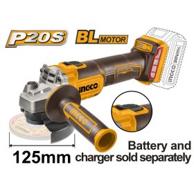   INGCO Akkus sarokcsiszoló 125 mm szénkefe nélküli 20 V (akku és töltő nélkül)