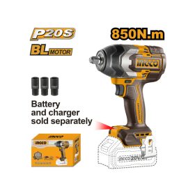   INGCO Akkus ütvecsavarozó 1/2' 850 Nm szénkefe nélküli 20 V (akku és töltő nélkül)