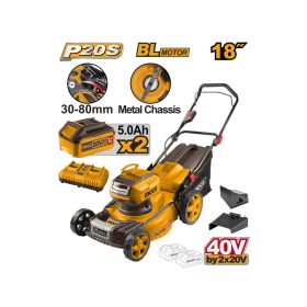   INGCO Akkus fűnyíró 460 mm 2 x 20 V szénkefe nélküli (2 x 5,0 Ah akku + töltő)