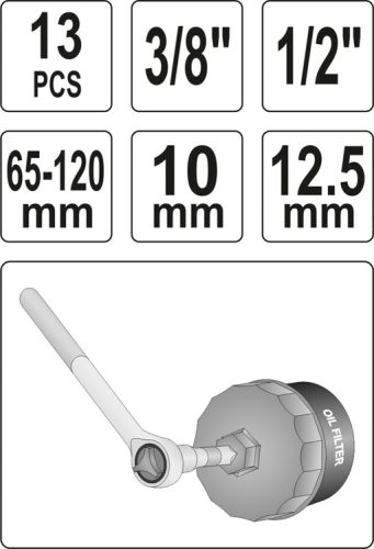 YATO OLAJSZŰRŐ LESZEDŐ KÉSZLET 13 RÉSZES 3/8'