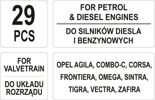 YATO VEZÉRLÉS RÖGZÍTŐ SZETT OPEL BENZIN ÉS DÍZEL 29 RÉSZES