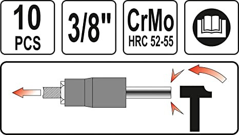 YATO RONCSOLT CSAVARFEJ LESZEDŐ KÉSZLET 10 RÉSZES 3/8'