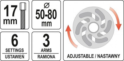 YATO UNIVERZÁLIS CSAPÁGYLEHÚZÓ 17MM 50-80MM 3 KAROS
