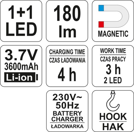 YATO AKKUS SZERELŐ LED LÁMPA 1+1 LED