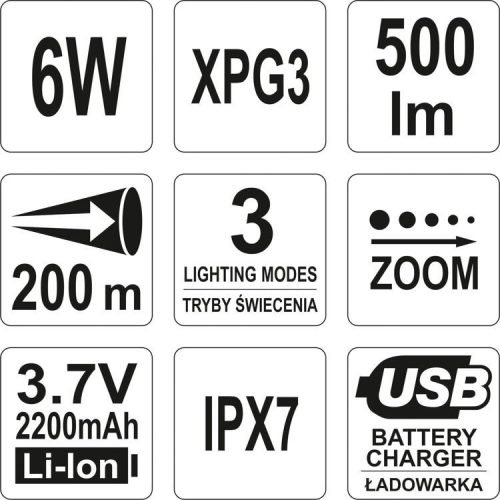 YATO AKKUS ZSEBLÁMPA CREE LED 6W