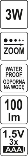 YATO FEJLÁMPA ÁLLÍTHATÓ FÓKUSSZAL 3W