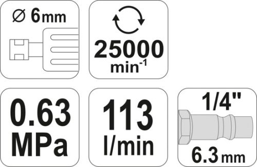 YATO PNEUMATIKUS EGYENES CSISZOLÓ 1/4' 6,3 BAR