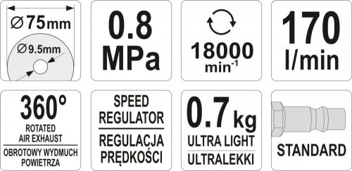 YATO PNEUMATIKUS SAROKCSISZOLÓ KÖNNYÍTETT 75MM