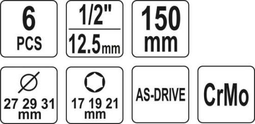 YATO DUGÓKULCS KÉSZLET ALUFELNIHEZ 1/2' 17, 19, 21MM 150MM HOSSZÚ