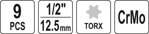 YATO GÉPI TORX DUGÓKULCS KÉSZLET 1/2' T20-T70 9 RÉSZES