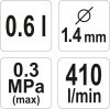 YATO FESTÉKSZÓRÓ PISZTOLY FELSŐTARTÁLYOS 0,6 L, HVLP 1,4MM