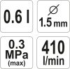 YATO FESTÉKSZÓRÓ PISZTOLY FELSŐTARTÁLYOS 0,6 L, HVLP 1,5MM