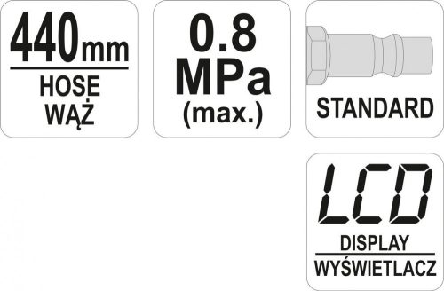 YATO LCD KIJELZŐS KERÉKFÚVATÓ PISZTOLY 1/4'