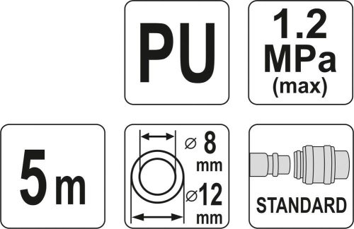 YATO PNEUMATIKUS TÖMLŐ SPIRÁL GY.CSAT 5 m 12 BAR 8mm