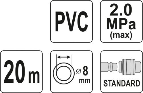 YATO PNEUMATIKUS TÖMLŐ GY.CSAT. 20Mx8MM 20 BAR