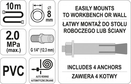 YATO AUTOMATIKUS PN. TÖMLŐDOB 8MMX10M 20BAR
