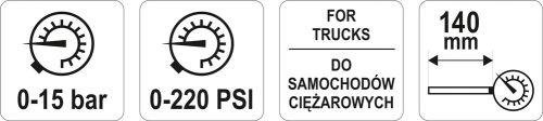 YATO KERÉKNYOMÁSMÉRŐ TEHERGÉPKOCSIKHOZ 0-15BAR