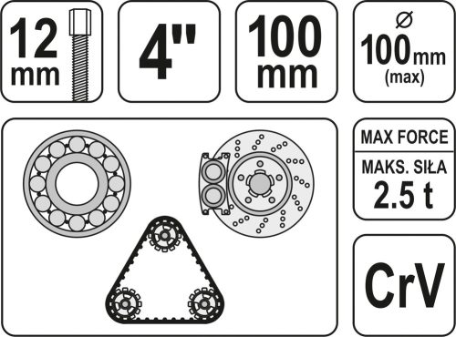 YATO CSAPÁGYLEHÚZÓ 3 KÖRMÖS 4'/100 mm (35-100 mm)
