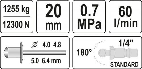 YATO PNEUMATIKUS POPSZEGECSHÚZÓ 1/4' 4,0 - 6,4MM 60L/perc