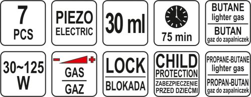 YATO GÁZ FORRASZTÓPÁKA KÉSZLET 7 RÉSZES PIEZO GYÚJTÓVAL