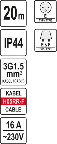 YATO HOSSZABBÍTÓ KÁBELDOB 3x1,5mm IP 44 20m