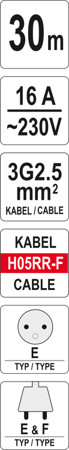 YATO HOSSZABBÍTÓ KÁBELDOB 3x2,5mm IP 44 30m