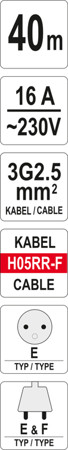 YATO HOSSZABBÍTÓ KÁBELDOB 3x2,5mm IP 44 40m