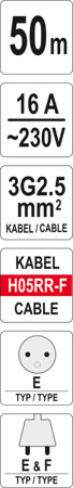 YATO HOSSZABBÍTÓ KÁBELDOB 3x2,5mm IP 44 50m