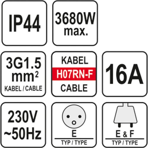 YATO HOSSZABBÍTÓ 3-AS ELOSZTÓ IP44 20M
