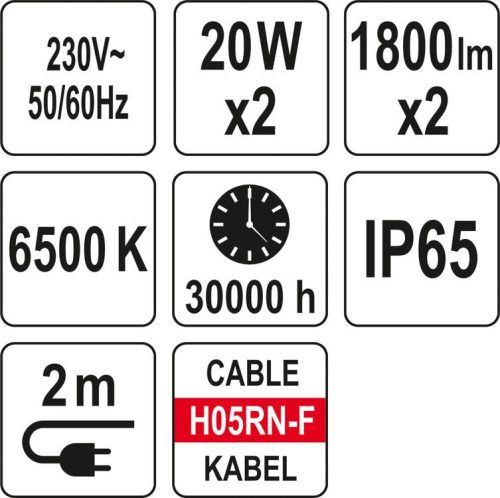 YATO ÁLLVÁNYOS SMD LED REFLEKTOR 2x20W 3600Lm