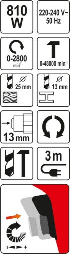 YATO ÜTVEFÚRÓ 13MM -ES GYORSTOKMÁNY 810W