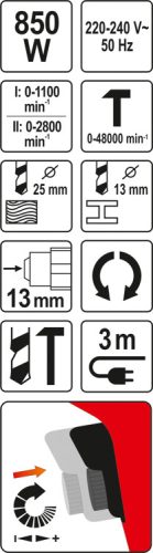 YATO ÜTVEFÚRÓ 13MM -ES GYORSTOKMÁNY 850W