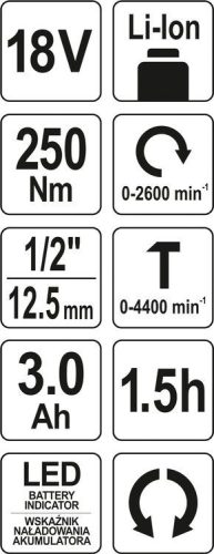 YATO AKKUS ÜTVECSAVAROZÓ 18V 250Nm 3Ah AKKU+TÖLTŐ