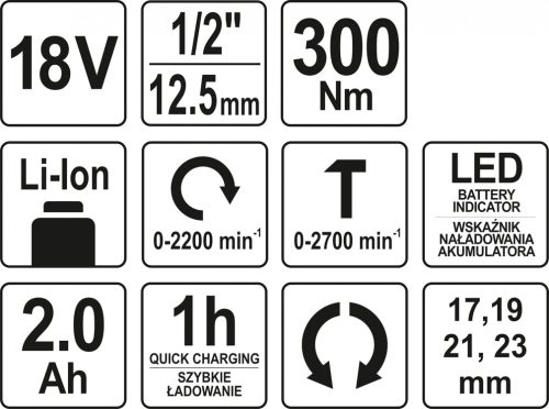 YATO AKKUS ÜTVECSAVAROZÓ 18V 300Nm 2Ah AKKU+TÖLTŐ