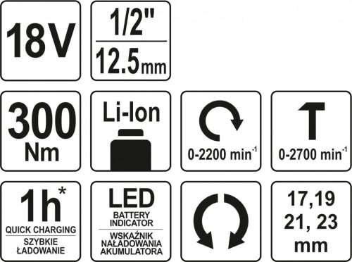YATO AKKUS ÜTVECSAVAROZÓ 18V 300Nm AKKU-TÖLTŐ NÉLKÜL