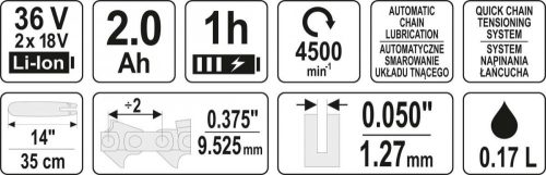 YATO AKKUS LÁNCFŰRÉSZ 18V 2X2,0Ah AKKU+TÖLTŐ