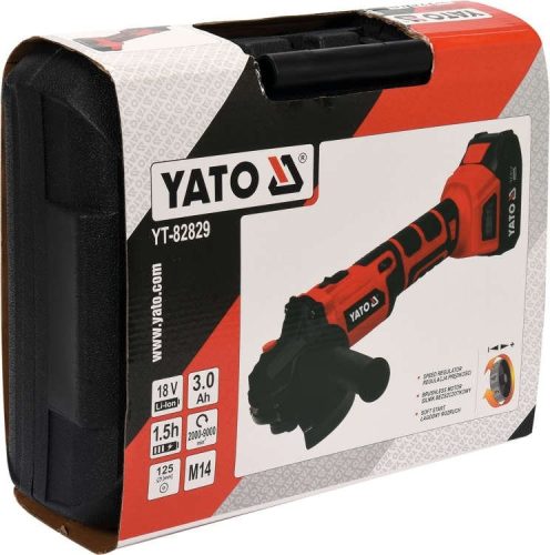 YATO AKKUS SAROKCSISZOLÓ 18V 125MM SZÉNKEFE NÉLKÜL 3,0Ah AKKU+TÖLTŐ