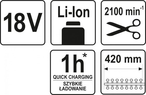 YATO AKKUS LOMBNYÍRÓ 18V AKKU-TÖLTŐ NÉLKÜL 207-274CM
