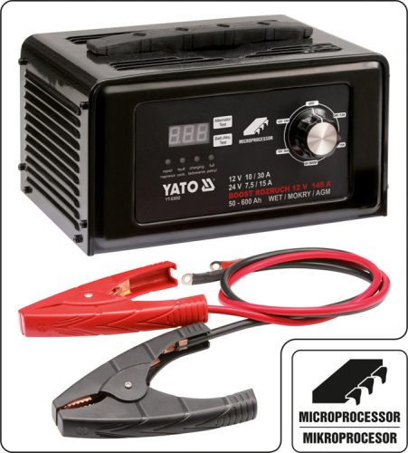 YATO AKKUMULÁTOR TÖLTŐ 12-24V 30A 50-600Ah