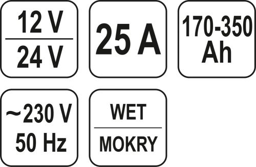 YATO AKKUMULÁTOR TÖLTŐ 12-24V 25A 170-350Ah