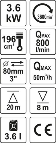 YATO BENZINES VÍZSZIVATTYÚ 4,8LE 196CM3 3'