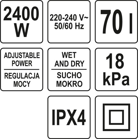 YATO SZÁRAZ-NEDVES IPARI PORSZÍVÓ 2400W 70L